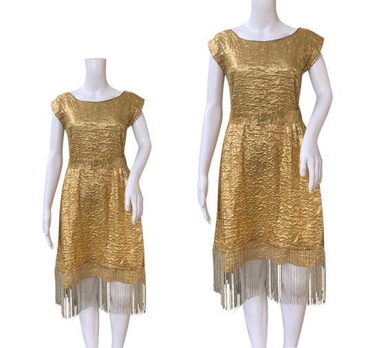 1920s Lamé Dress with Beaded Fringe