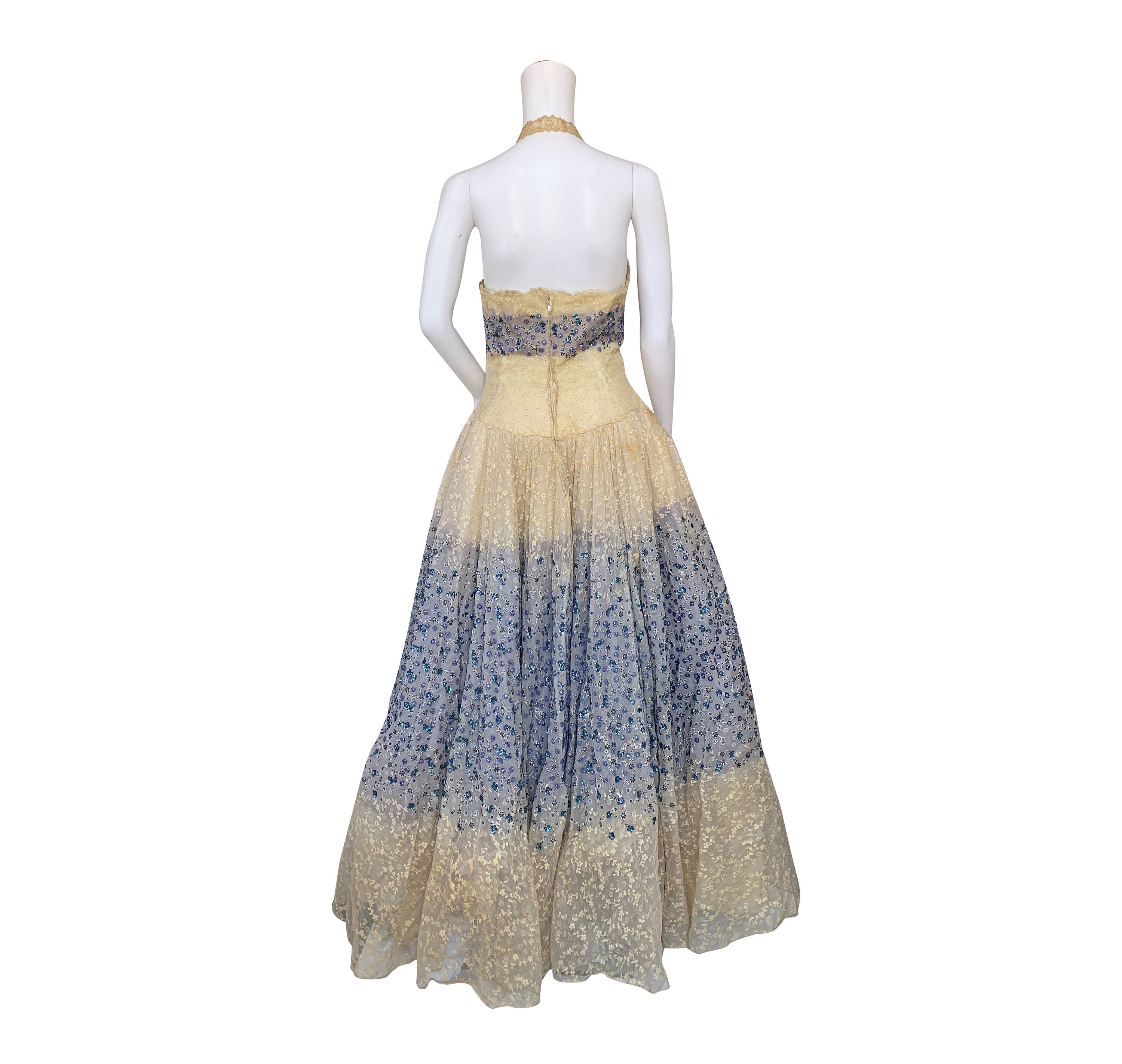 Vintage 1950s Cerulean Blue Lace Dress + Jacket by Norman | XS/S