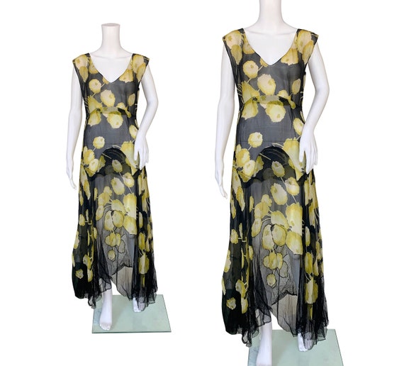 1930s Silk Chiffon Dress with Net Hem