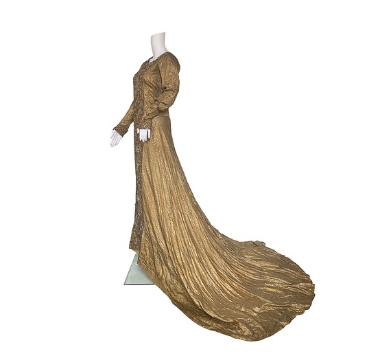 1930s Gold and Silver Lamé Dress with Train