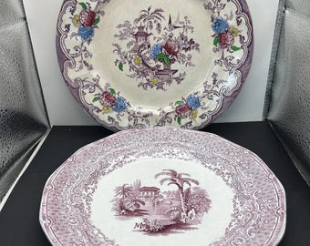 set of 2 Mulberry Purple Antique transfer ware plates.