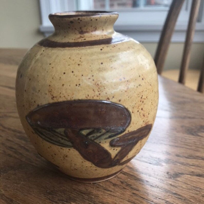 Hand thrown pottery vase with mushrooms Etsy