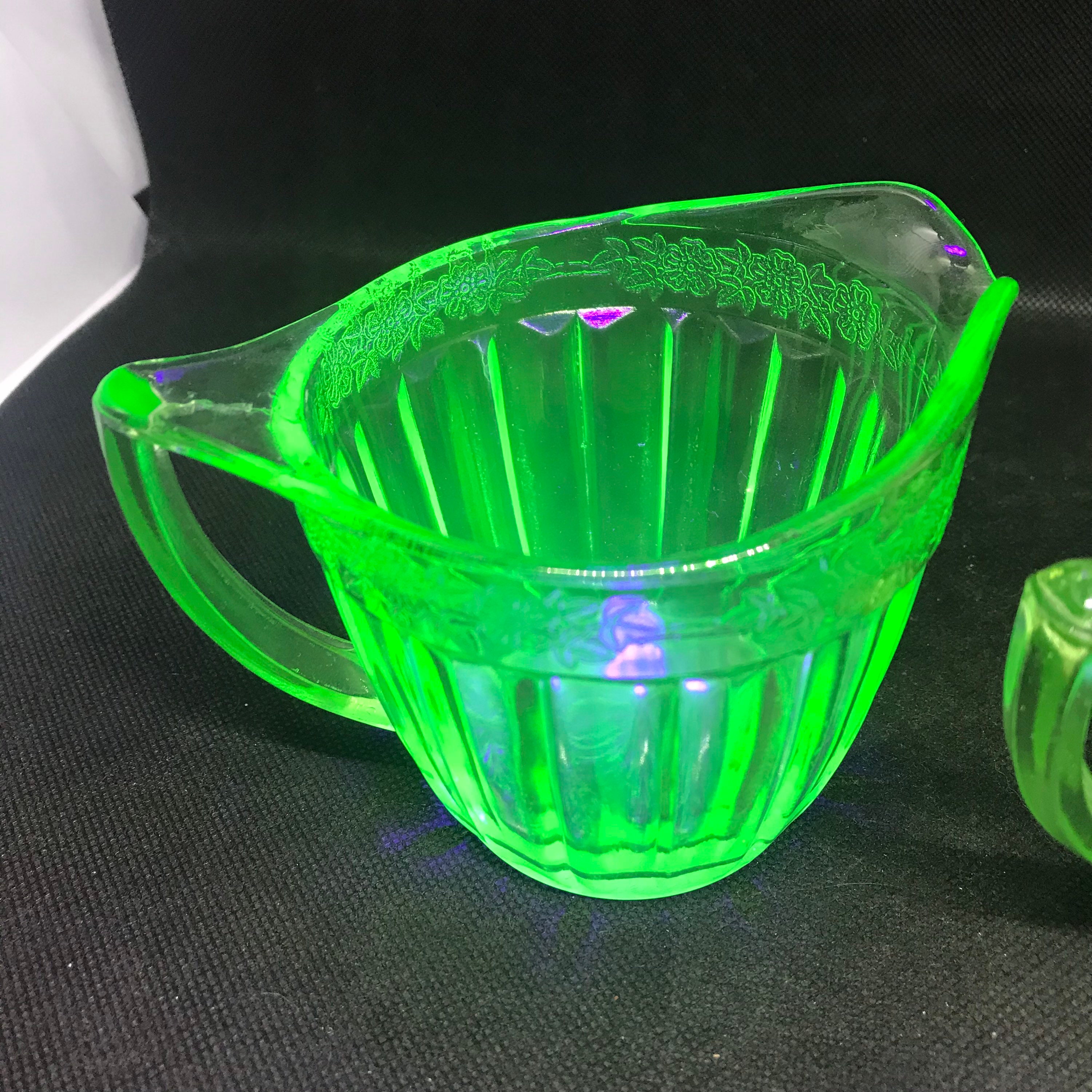 Green Uranium glass sugar and creamer Etsy
