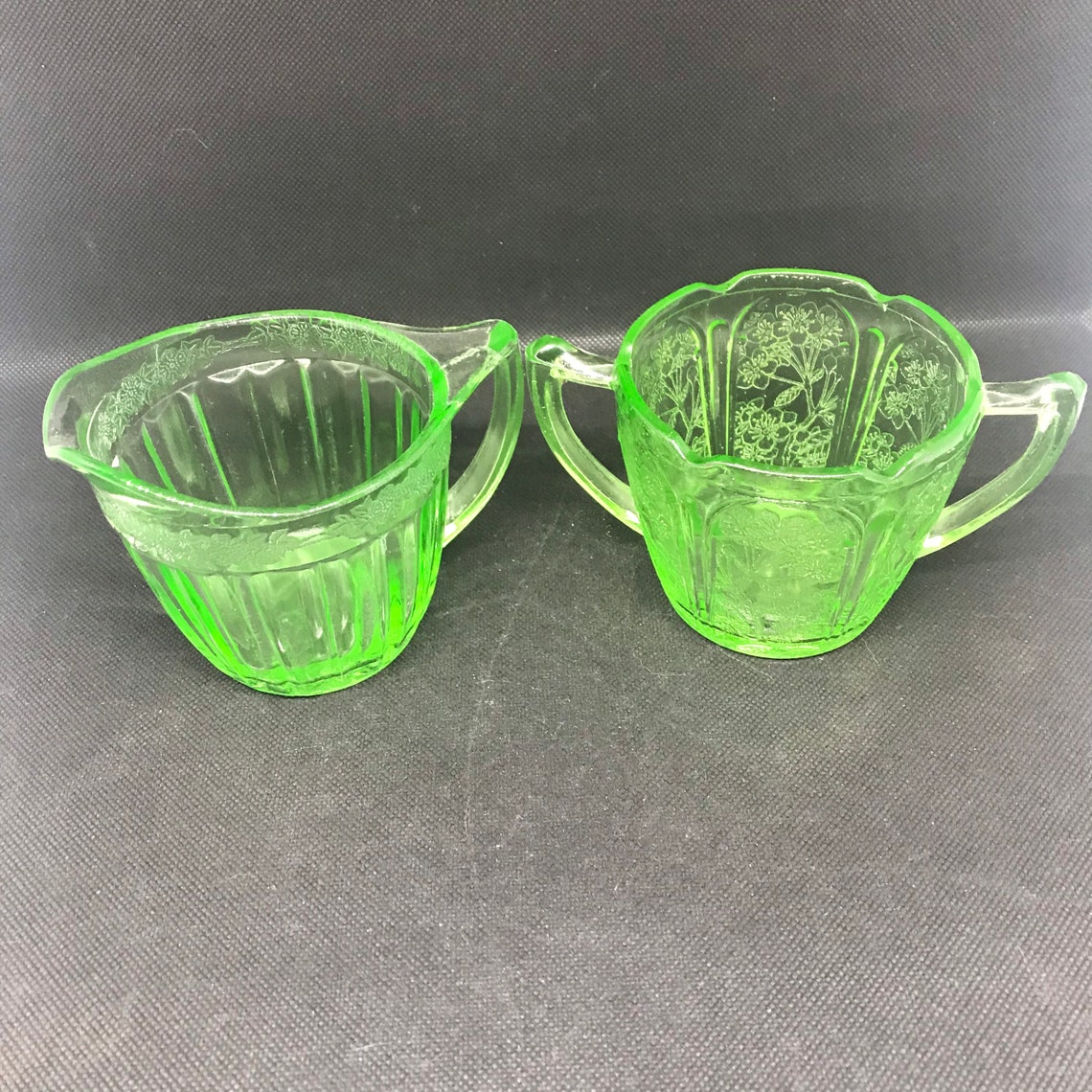 Uranium Green Glass Sugar and Creamer Etsy