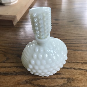 Vintage Milk glass Hobnail perfume bottle with stopper.