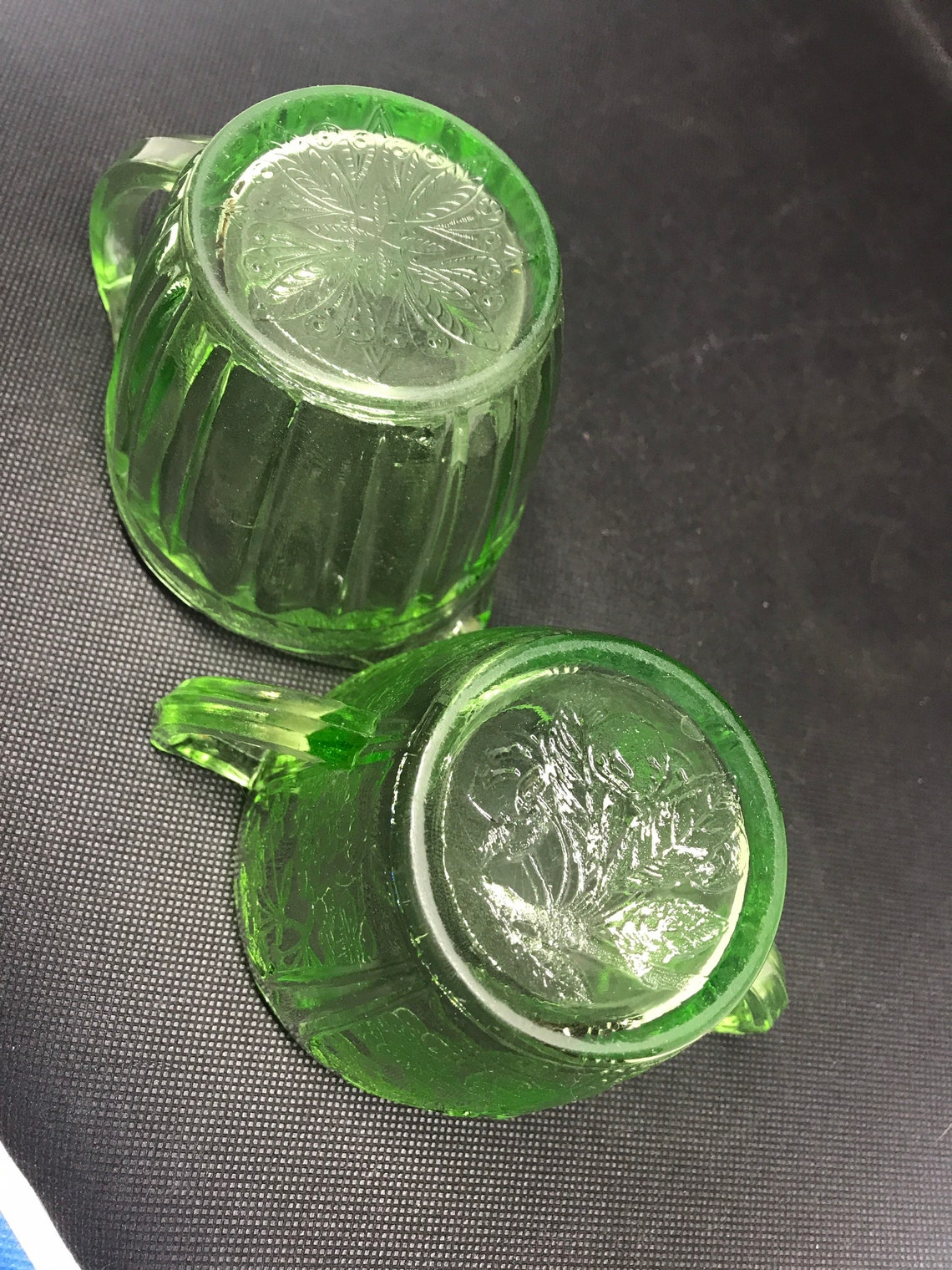 Green Uranium glass sugar and creamer Etsy