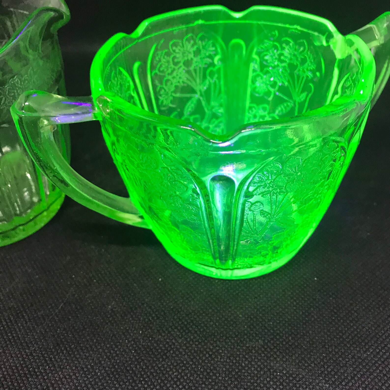 Uranium Green Glass Sugar and Creamer Etsy