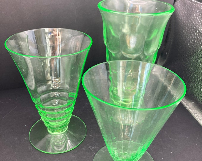 Mismatched Set of 3 Green Uranium Glass Drinking/ Parfait Glasses. - Etsy