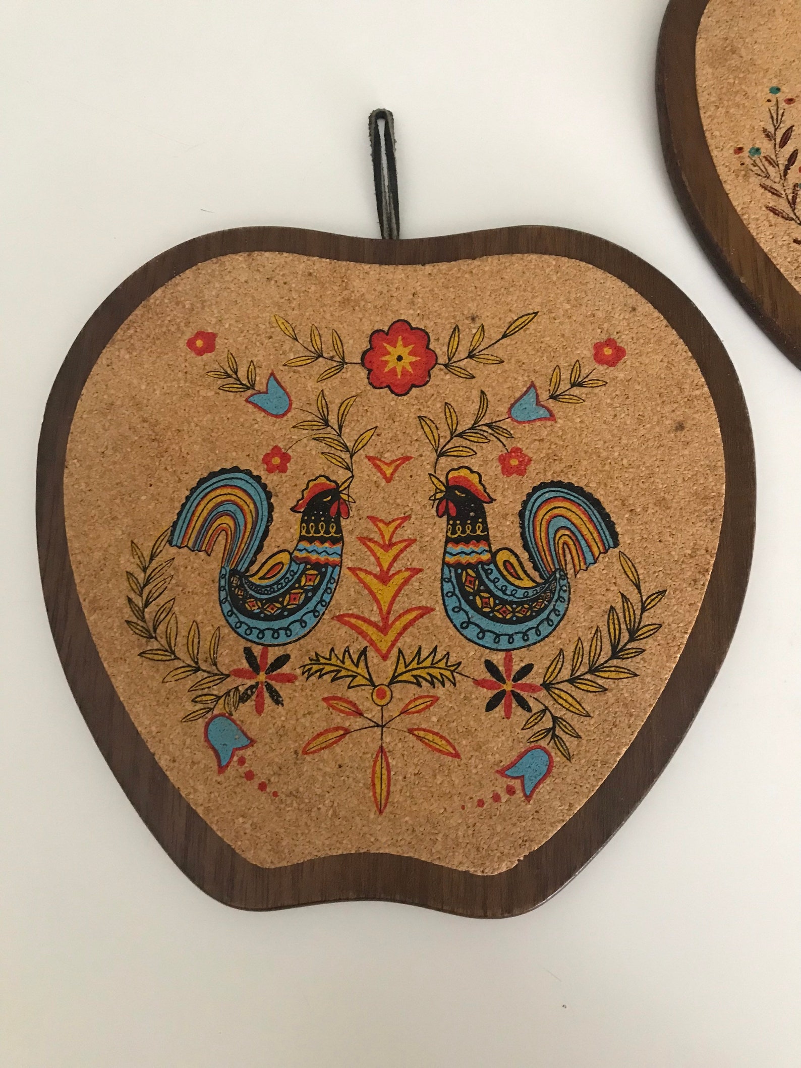Vintage Rooster Wood and Cork Trivet Set de 3 Etsy