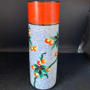 Hand painted glass cylinder vase. Made in Czechoslovakia