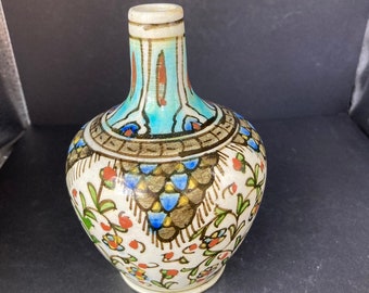 Vintage Turkish Art Pottery Hand Painted 5.25” Vase.