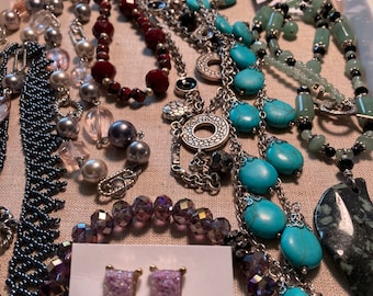 Vintage jewelry lot. Beaded necklaces, earrings, bracelets assortment