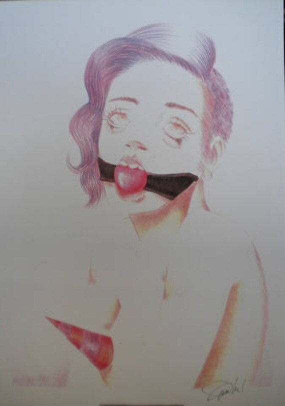 Fetysz Dziewczyna Wydruku Z Oryginalny Rysunek Kredki Kobieta Sztuka Czarny Czerwony Fioletowy