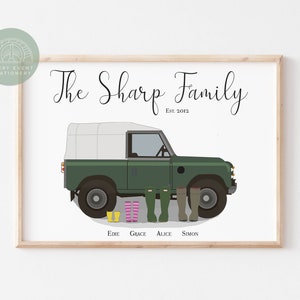 Family Welly Print, Country Family Boot Print, Personalised Welly Print, Landrover, Farming, Tractor, Land Rover, Cow, Horse. Country Family