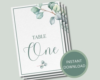 Printable Wedding Table Numbers, Eucalyptus Reception Table Names, Sage Green, Greenery Wedding, Digital Download Template, Editable Canva