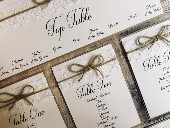 Table Plan Cards Rustic Wedding Seating Plan Vintage Lace Etsy