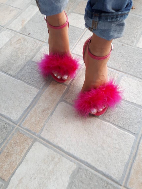 hot pink feather heels