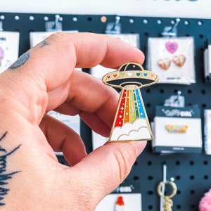 Rainbow UFO Alien Space Ship Enamel Pin