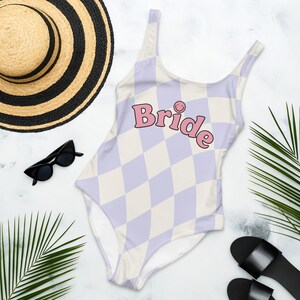 Bride Bachelorette Party One-Piece Swimsuit 90s Smiley Y2k Checkered