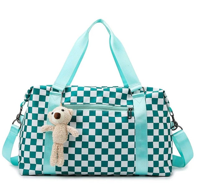 Large Blue Checkered Tote Bag - Bags and Clutches