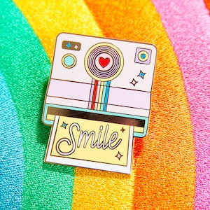 Rainbow Polaroid Camera Smile Enamel Pin