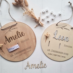 Geburtsschild Namensschild aus Holz Geburtstafel für Armbändchen Aufbewahrung