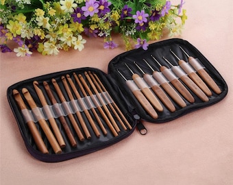 Bamboo Crochet Hook Set: Lightweight Knitting Needles, 20 Piece