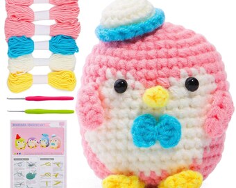 Set de amigurumi de pingüinos. Kit de amigurumi de pingüinos pequeños y coloridos.