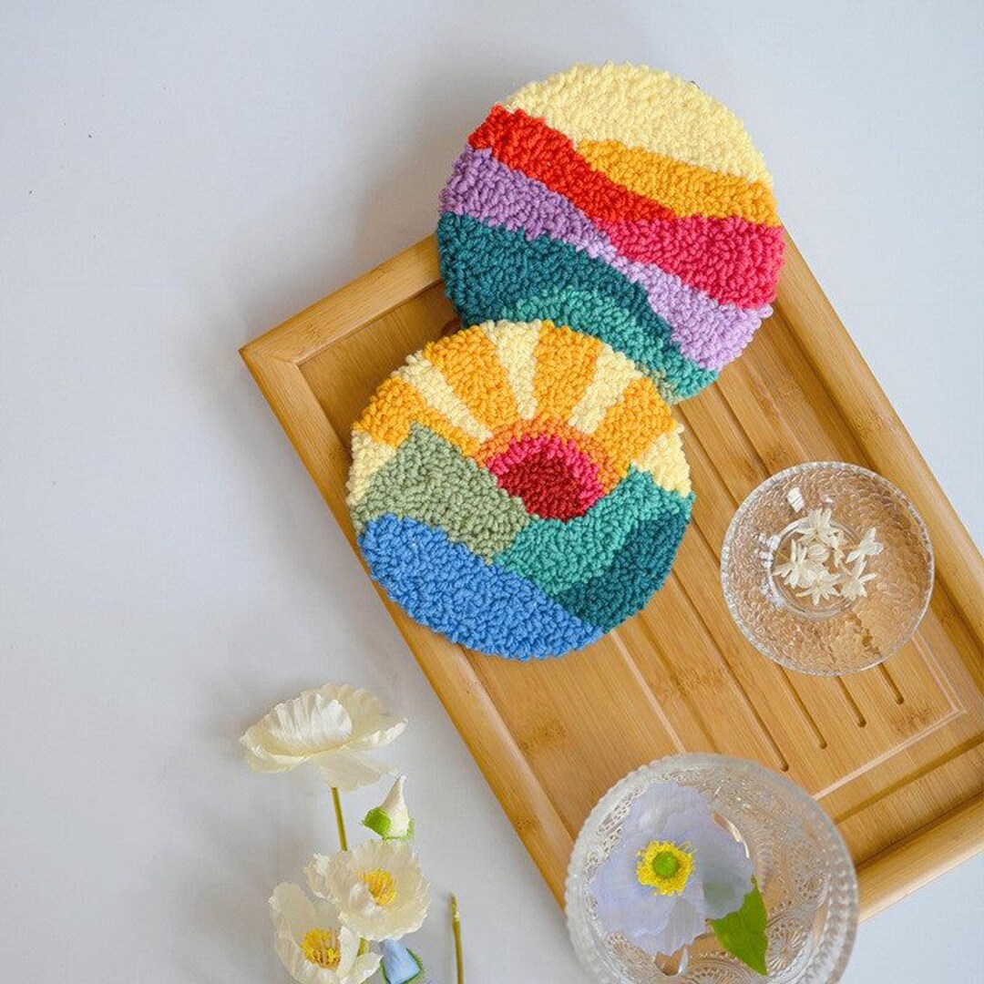 Handmade Punch Needle Coasters Set: Magic Embroidery Kit - Etsy