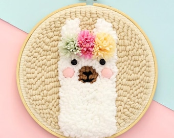 Poke embroidery animals  kit. Punch needle set animal motif.