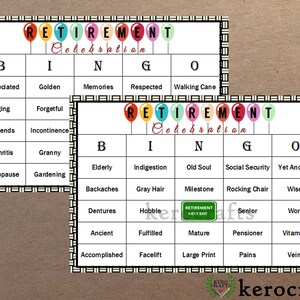 RETIREMENT PARTY BINGO - 40 Cards