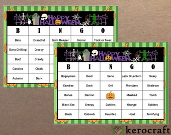 Halloween Bingo Cards With Chips Halloween Bingo Printable - Etsy