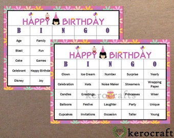 Birthday Bingo Cards: Printable Bingo Cards 50 Cards Girls - Etsy