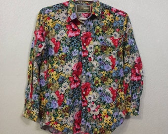 Vintage L'homme Raffine Hawaiian Fullprint Button ups Shirt, Outdoor Streetwear Swag, Vielseitiges Hawaiianisches Design, Blumenmuster, Japan Marke