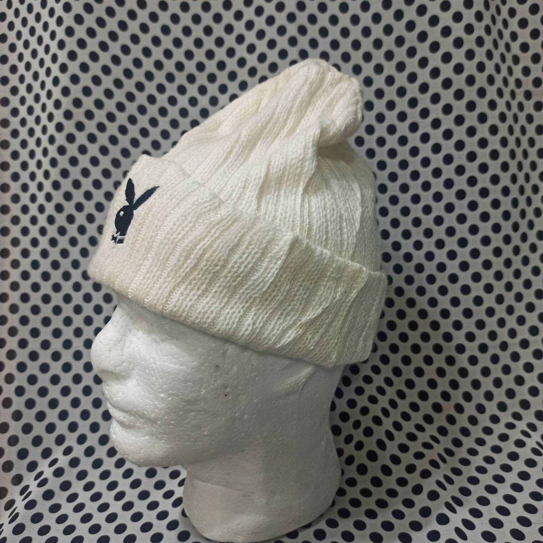 Playboy Clothing Playboy White Beanie Playboy Black Knit White Fur