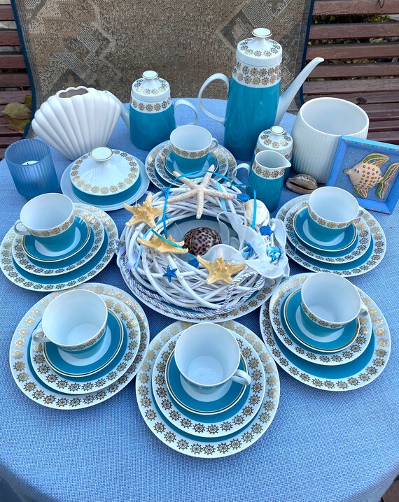 Vintage blue Tea Set Vintage tableware Porcelain Bohemian Etsy