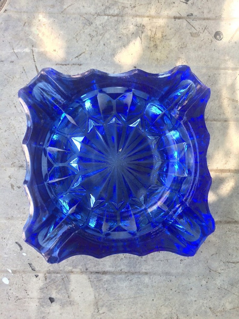 Vintage ashtray blue glass turquoise Cigar ashtray Made in Etsy
