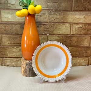 Plates porcelain, old dinner plates, beautiful vintage orange plates, Porcelain Germany 80-s Vintage style table decor, orange stripe plate