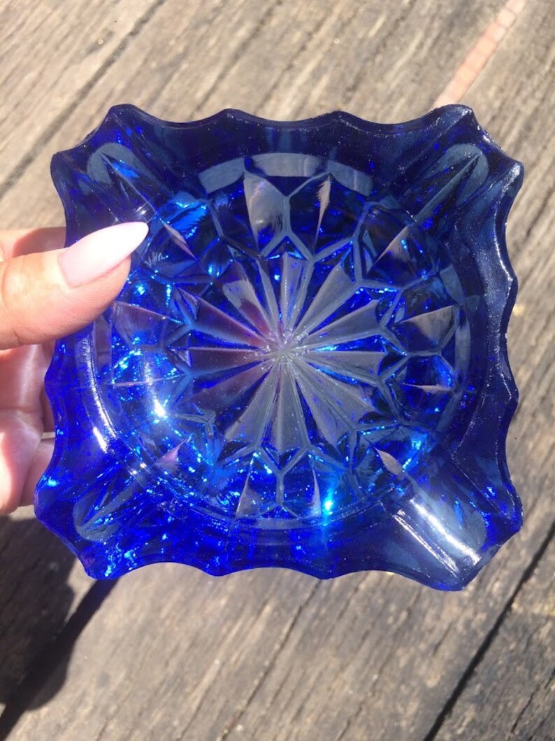 Vintage ashtray blue glass turquoise Cigar ashtray Made in Etsy