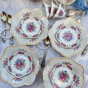 Set of 4 Vintage coffee set, vintage set bone china coffee cups and saucers, white delicate porcelain set, small coffee cups fine porcelain