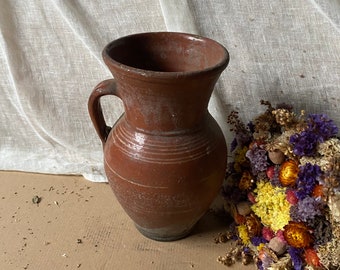 Primitive clay vessel, terracotta old clay pots, Rustic ceramic bowl, Traditional ceramic pitcher, wabi-sabi ceramic jug, aged ceramic vasa