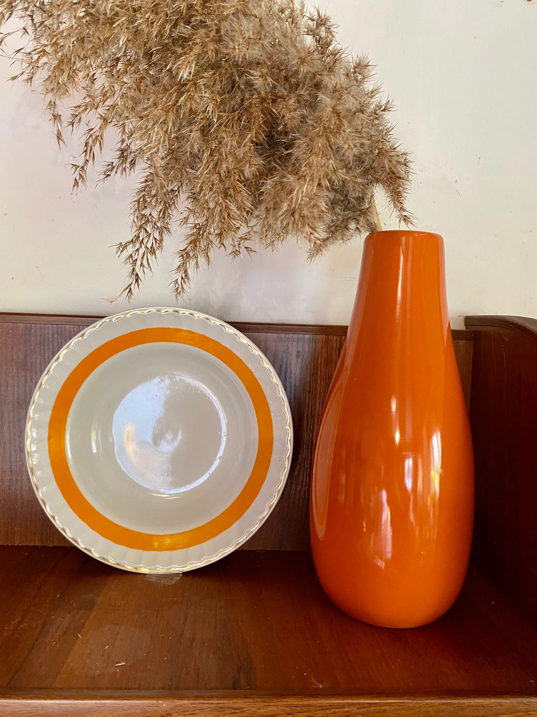 Vintage glass orange vase 10 inches colored porcelain thick Etsy