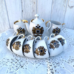 Vintage tea set, white tea cups and saucer, Made in SSSR 70s Collectibles porcelain set, porcelain cups and saucer 6 person, white porcelain