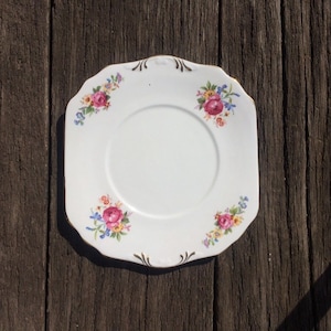 England dish for cake, white porcelain plate with roses vintage England floral print 1960s, vintage gift to mother, chabby style old plate