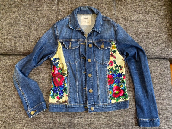 Upcycled womans Jeans Jacket Embroidered Jacket Unique Denim | Etsy