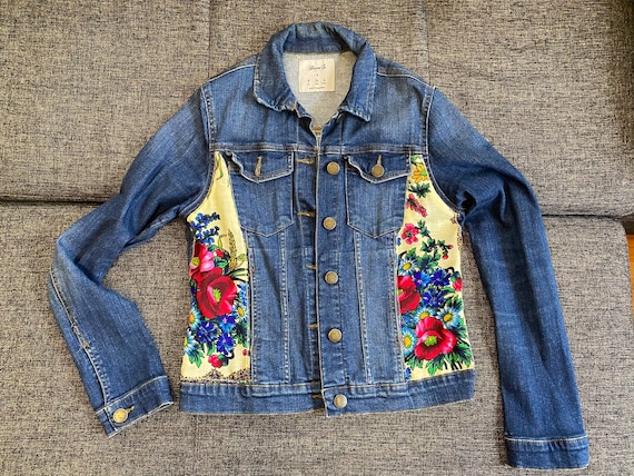 Upcycled womans Jeans Jacket Embroidered Jacket Unique Denim | Etsy