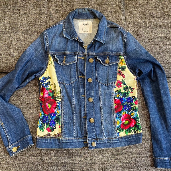 Upcycled womans Jeans Jacket, Embroidered Jacket, Unique Denim Jacket, Edgy Recycled Jacket, Mermaid jacket, One of a kind handmade jackets