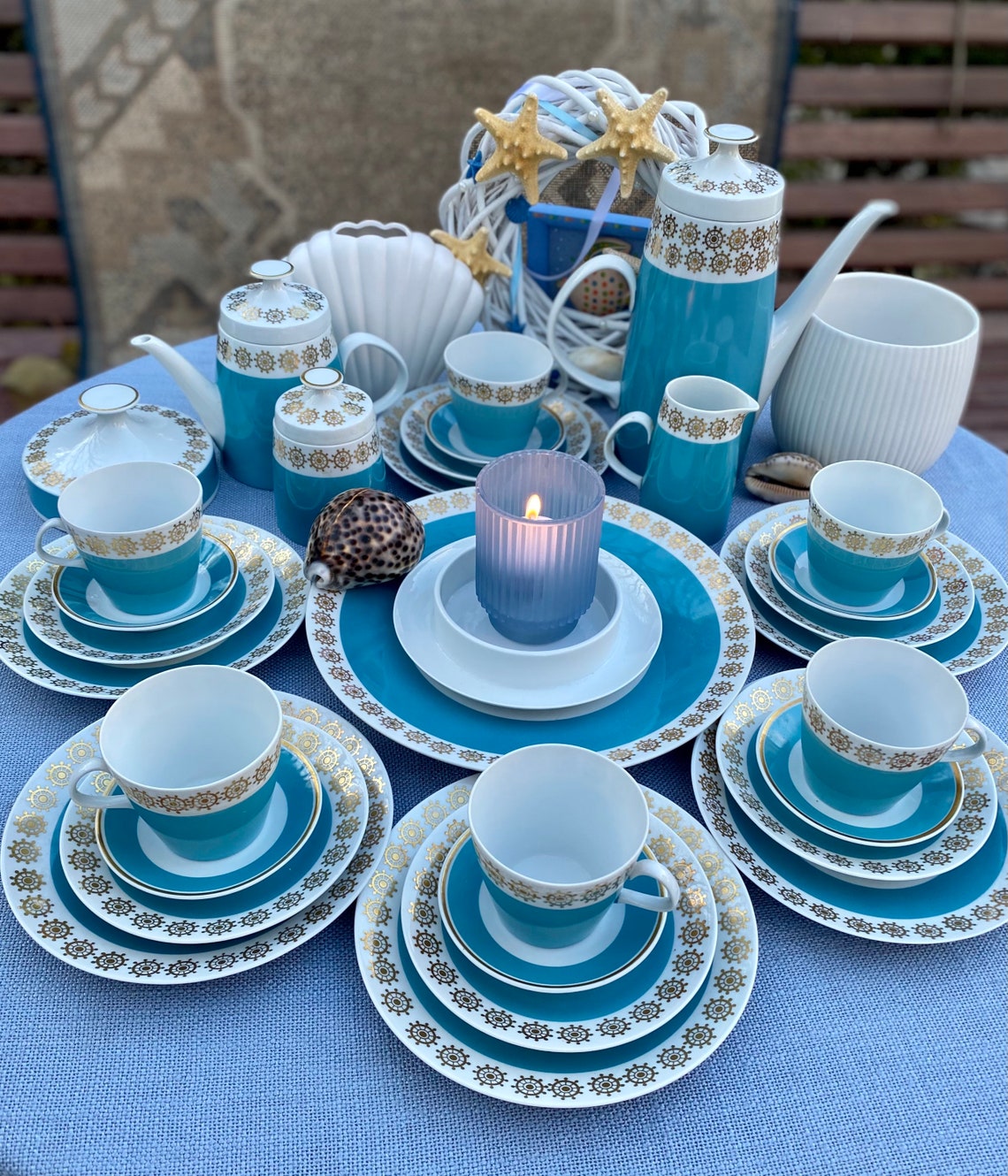 Vintage blue Tea Set Vintage tableware Porcelain Bohemian Etsy