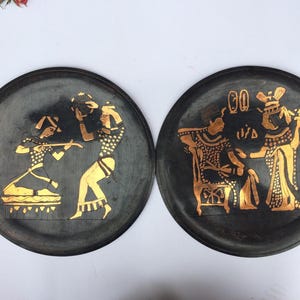 Antique bronze plate, Wall decor black and gold vintage metal plates, Wall plates, Hand made of bronze Metal plates nordic Ancient Egypt