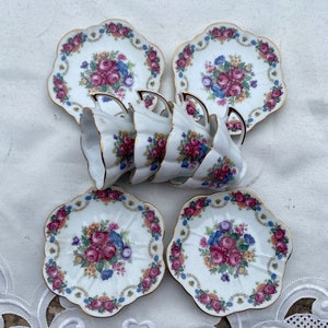 Set of 4 Vintage coffee set, vintage set bone china coffee cups and saucers, white delicate porcelain set, small coffee cups fine porcelain